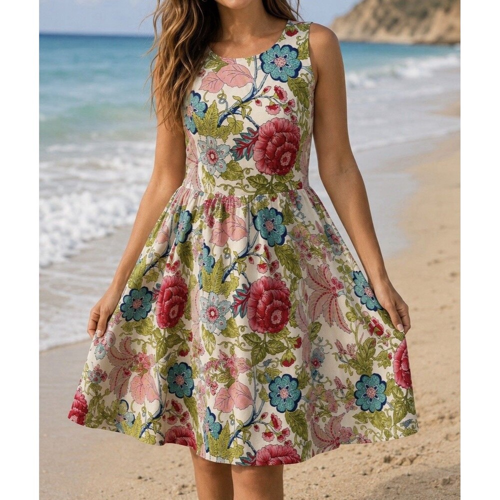 Umgee Floral Tie Back Dress Womens Small Boho‎ Sundress Beach Mini Sleeveless